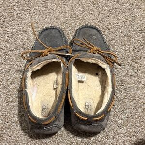 UGG Kids Charcoal Slippers with Tan Laces